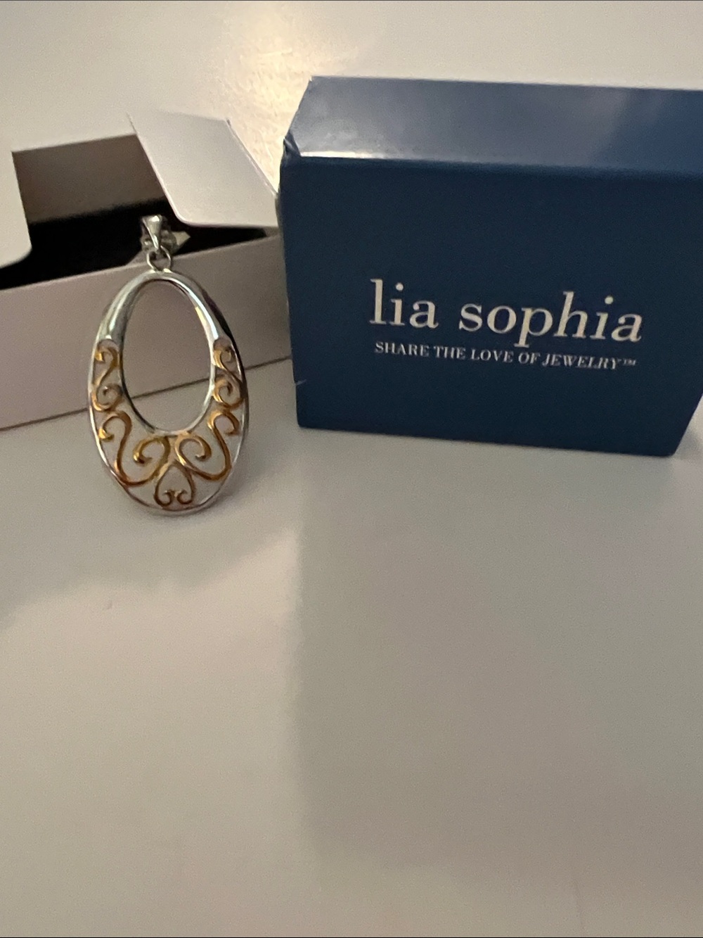 Vintage Lia Sophia Two-Tone Filigree Oval Pendant Only - NWT